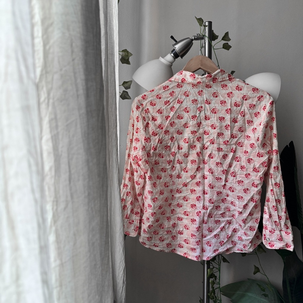 Men's White Shirt with Red Floral Print